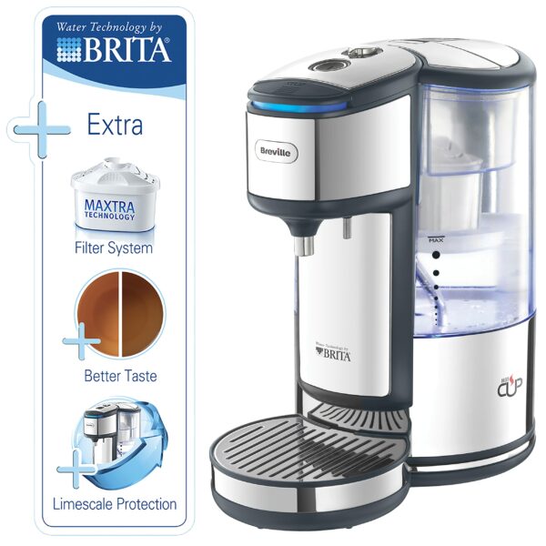 Breville BRITA HotCup Hot Water Dispenser | Integrated Water Filter | 1.8L with 3kW Fast Boil & Variable Dispense | Energy-efficient use | Stainless Steel [VKJ367], Silver/Black