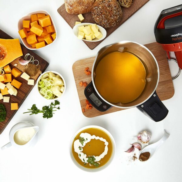 Morphy Richards Perfect Soup Maker with Integrated Scales, 1.6L, Easy Clean Setting, Keep Warm, Smooth, Chunky & Smoothie/Blend, LED Display, Overfill Sensor, 1000W, Stainless Steel, 501025.