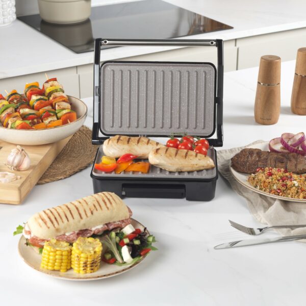 Salter Marblestone Health Grill – Non-Stick Panini Maker, No Oil Needed, Floating Hinge For Larger Foods, Automatic Temperature Control, Built-In Removable Drip Tray, Cool Touch Handle, 750W, EK2009