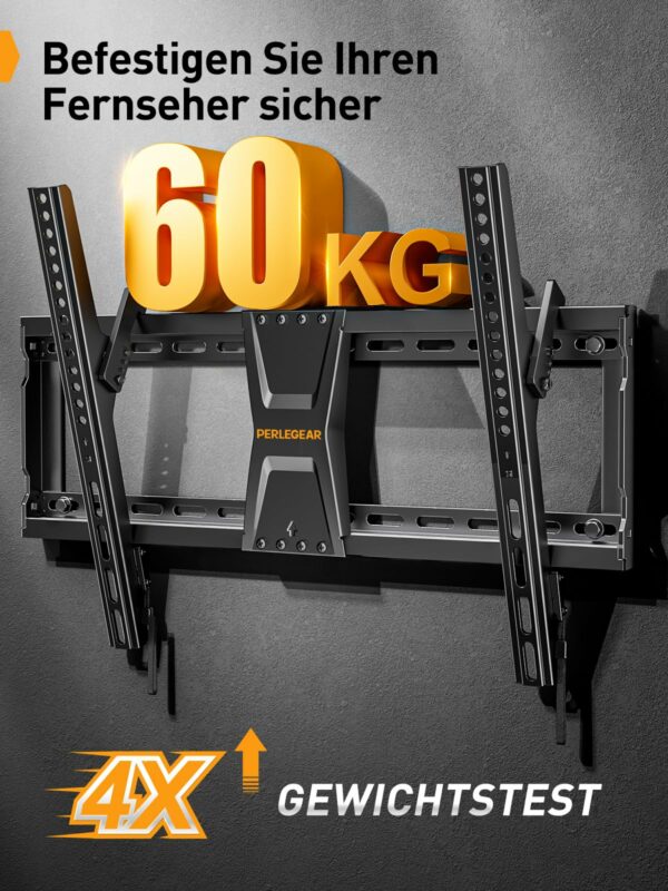 Perlegear TV Wall Bracket for Most 37–82 inch LCD LED 3D Plasma TVs up to 60kg, Slim Tilt TV Bracket for Flat or Curved TVs Max VESA 600x400mm, Large TV Wall Mount with Adjustable Pull Cords, PGLT5