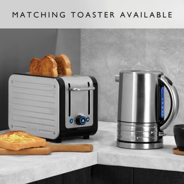 Dualit Architect Kettle | 1.5 L 2.3 KW Stainless Steel | Rapid Boil and Patented Pure Pour Non-Drip Spout | Measuring Window with Cup Level Indicators | CJK1, Black Trim Brushed Body