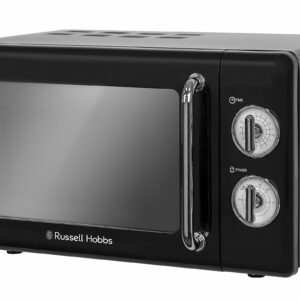 Russell Hobbs RHRETMM705B 17 L 700 W Black Compact Retro Solo Manual Microwave with 5 Power Levels, Timer, Defrost Setting, Easy Clean