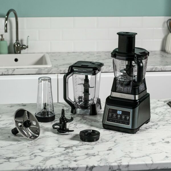 Ninja 3-in-1 Food Processor & Blender with 5 Automatic Programs: Blend, Max Blend, Chop, Mix, Puree, 1.8L Bowl, 2.1L Jug, 700ml Cup, 1200W, Dishwasher Safe Parts, Auto-iQ, Black BN800UK