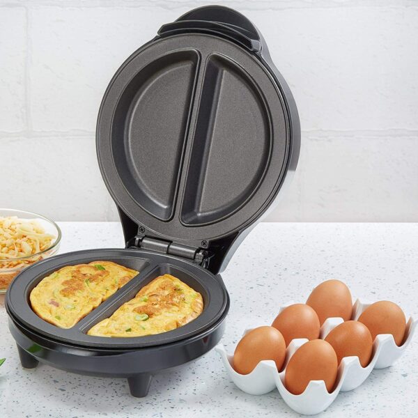 Andrew James Omelette Maker, Electric Omelette Maker Non-stick, Omelette Pan Dual Compartment, Omelettes and Eggs, Deep Non-Stick Omelette Pan, Cool Touch, Cord Storage, Power Ready Lights