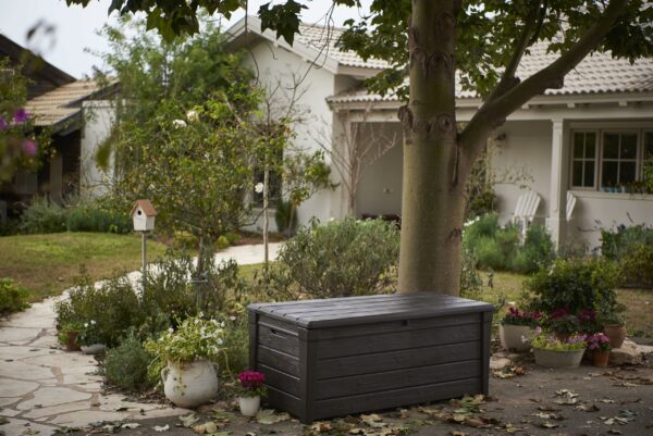 Keter Brightwood 454L Outdoor 60% recycled Garden Furniture Storage Box Brown Wood Panel Effect Fade Free All Weather Resistant
