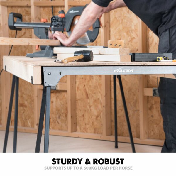 Evolution Power Tools Saw Horse Compact Folding (AKA Saw Bench, Sawhorse Workbench, Saw Horses, Sawing Horse) - Supports Up to 500 kg - Lightweight & Portable - TWIN PACK