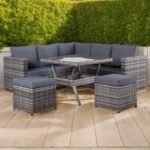 Club Rattan Garden Furniture Lille 7-seater Compact Corner Sofa with Dining Table and 2 Stools in Grey Rattan