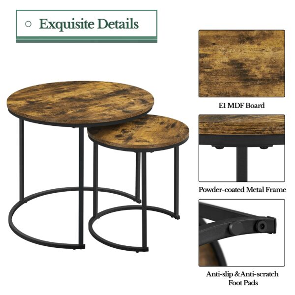 Yaheetech Round Nesting Coffee Table Set of 2, Industrial Stacking Cocktail Sofa Side Table with Steel Legs