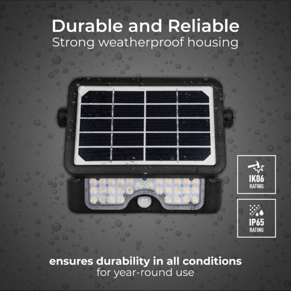 Luceco Solar Powered LED Outdoor Floodlight with PIR Motion Sensor, Security Light, Exterior Lighting, Angular Design, Adjustable, Guardian, Black, IP65, 5W, 550lm, 4000K, LEXSF6B40
