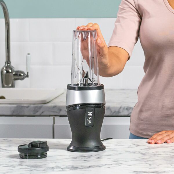 Ninja 700 W Slim Blender & Smoothie Maker, 2 x 470 ml cups with spout lids, personal blender, crush ice & frozen fruit, silver/black, QB3001UKS