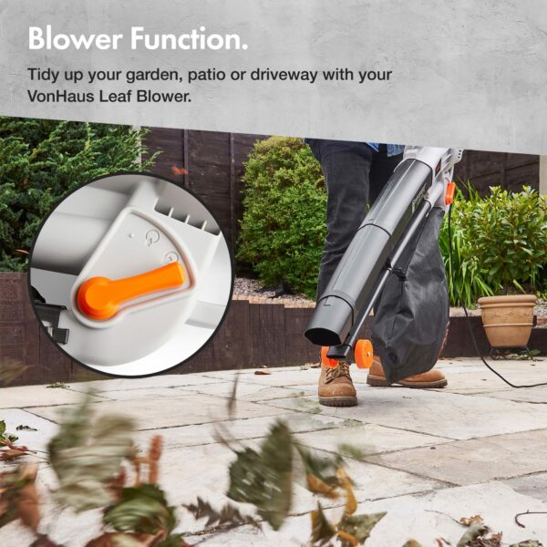 VonHaus Leaf Blower and Vacuum 3000W – Corded Leaves Collector, Clear Gardens, Patios, Gutters, Driveways & More – Lightweight, 10m Cable, Shoulder Strap, Wheels, 35L Collection Bag – 3 Year Warranty
