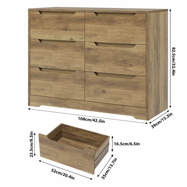 Chest of Drawers, 6 Drawer Bedroom Cabinet with Handleless, Wooden Bedside Table Storage Cabinet for Bedroom, Living Room, Hallway