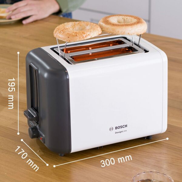 Bosch DesignLine Toaster TAT3P421GB, Stainless Steel, 970 W, White
