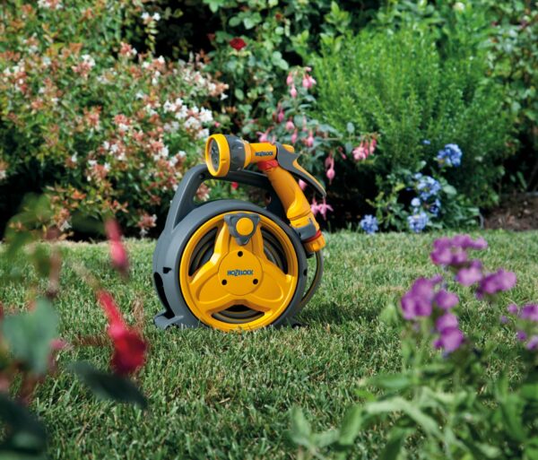 HOZELOCK - Mini Reel "Pico Reel" 10m : Ideal for Patios, Balconies and Small Gardens, Compact Streamlined Reel, Effortless Rewinding, Supplied with 1 Multi Spray Gun: Ready to Use [2425 0000]