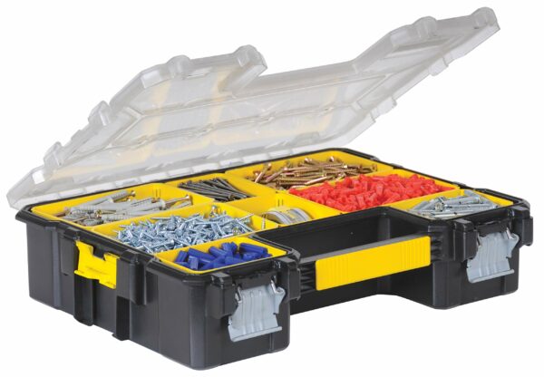 STANLEY FATMAX Waterproof 10-Compartment Deep Professional Tool Organiser, Removable & Stackable Deep Storage Cups with Transparent Lid, for Small Parts and Tools Storage, 1-97-521