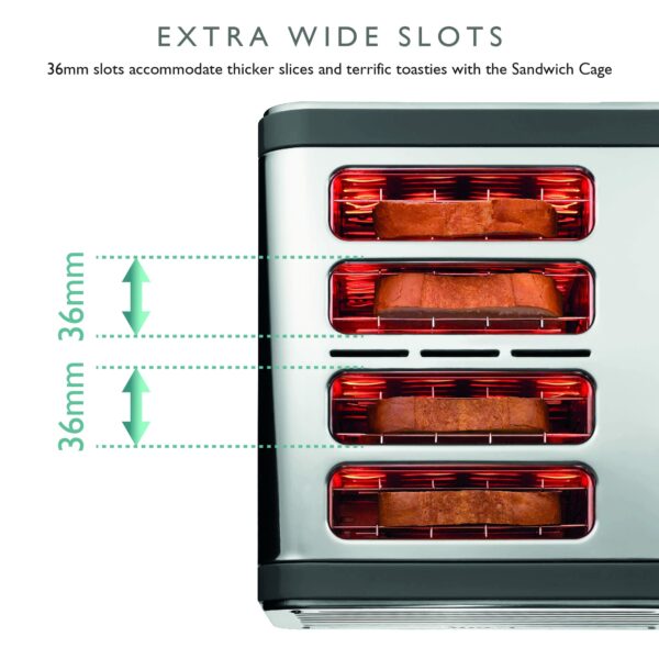Dualit Architect 4 Slice Toaster | Stainless Steel with Grey Trim|Extra-Wide Slots–Peek and Pop Function–Patented Perfect Toast Technology–Matching Kettle and Sandwich Cage Available | 46526