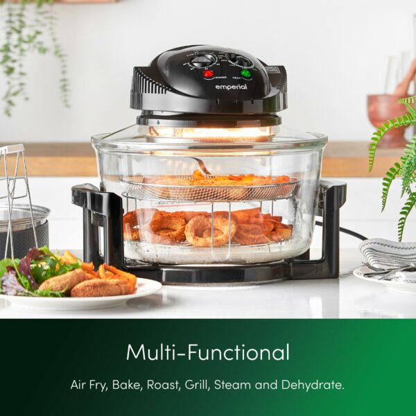Emperial Premium Black 17L Halogen Convection Oven Cooker Air Fryer 1400W Includes Accessories Pack, Timer & Extender Ring