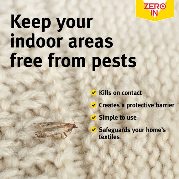 Zero In Clothes Moths Killer Spray- Fast-Acting Insecticide with Prallethrin & 1R Trans Phenothrin - Kills Moths on Contact - For Wardrobes, Textiles & Clothes - Long-Lasting Moth Spray, 300ml Aerosol