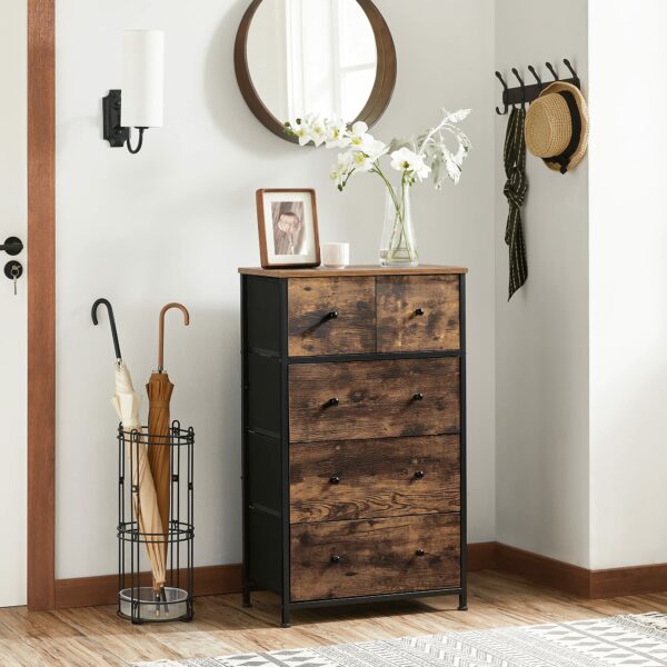 SONGMICS Chest of Drawers, Fabric 5-Drawer Storage Organiser Unit, Dresser, for Living Room, Hallway, Nursery, Rustic Brown and Classic Black LGS45H