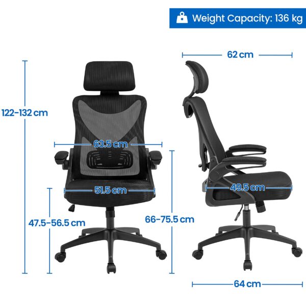 Yaheetech Ergonomic Computer Desk Chair, High Back Home Office Chair with Flip-up Armrest and Lumbar Support for Home Study or Manager Work Black