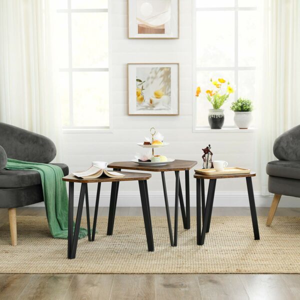Vasagle Nesting Coffee Table, Set of 3 End Tables for Living Room, Stacking Side Tables, Sturdy and Easy Assembly, Steel Frame