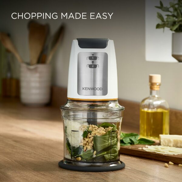 Kenwood Easy Chop Chopper, 0.5L Bowl, 2 Speeds, Quad Blade System, Anti-Slip Ring for Food Chopper Stability, 500W, CHP61.100WH, Dishwasher Safe, White