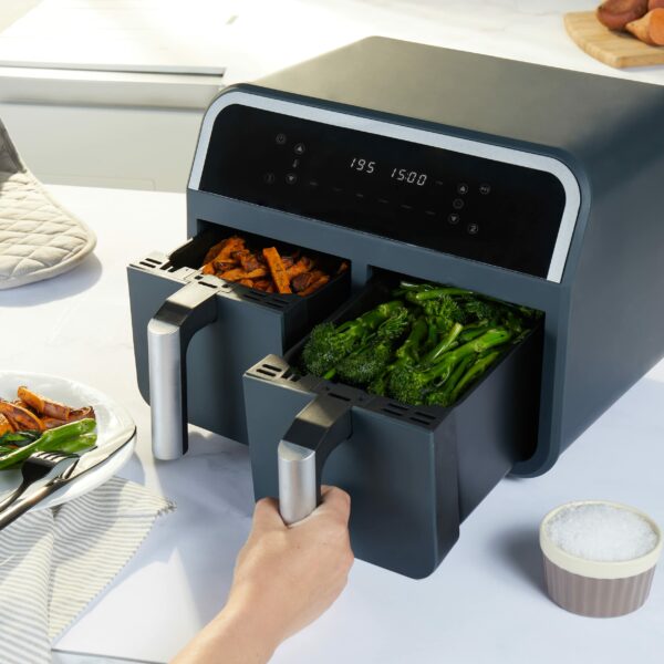 PROGRESS by WW EK5315WW 7.4 L Dual Air Fryer, Family Sized, Healthier Cooking, Digital LED Display, 6 Cooking Functions, Sync/Match Cook, Removable Non-Stick Trays, 2400 W