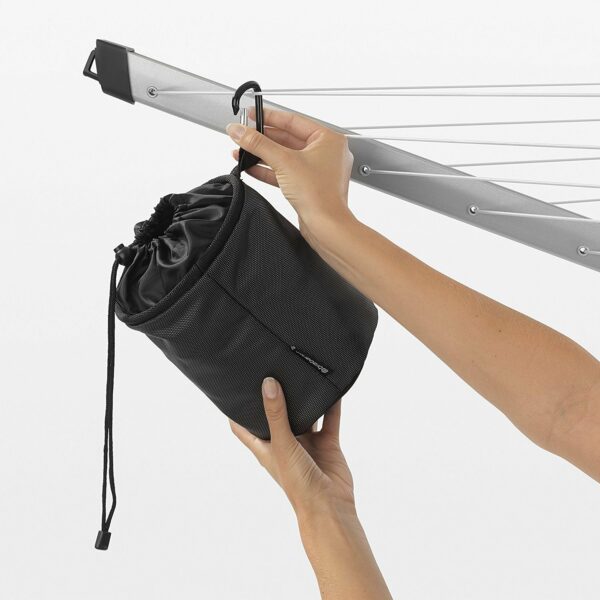 Brabantia Premium Peg Bag - with Closing Cord - Durable and Weather Resistant - Storage for up to 150 Pegs - Rotary Dryer - Black - 20 x 15 x 15 cm
