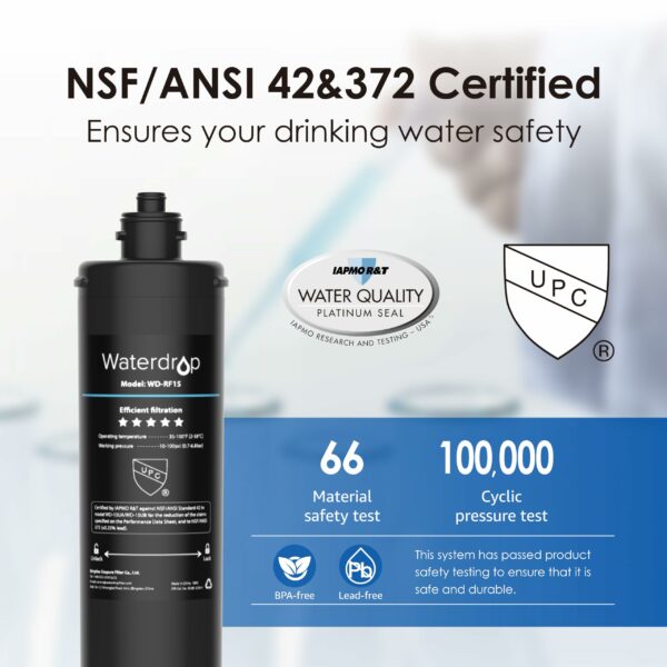 Waterdrop RF15 Replacement Filter Cartridge for 15UA/15UB/15UC Under Sink Water Filter, Reduces PFOA/PFOS, PFAS, Lead, Chlorine, Bad Taste & Odor, NSF/ANSI 42 Certified, 19K Gallons High Capacity