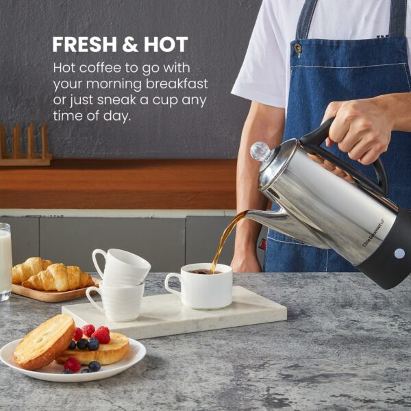 Elite Gourmet Electric 6-Cup Coffee Percolator EC140 with Keep Warm, Clear Brew Progress Knob Cool-Touch Handle Cord-less Serve, Stainless Steel