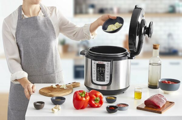 Tefal All-in-One 25-in-1 Electric Pressure Cooker, Multi Cooker, Slow Cooker, Steam, Reheat, Stew, Bake, Browning, 25 programs, Recipe Book Included, 6 Litres, Black/Stainless Steel, CY505E40