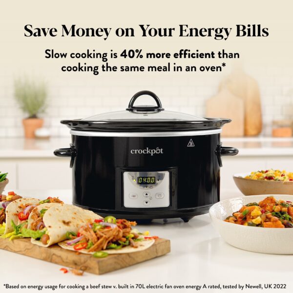 Crockpot Digital Slow Cooker | 3.5 L (3-4 People) | Programmable Countdown Timer | UK 3 Pin Plug | Black [CSC113]
