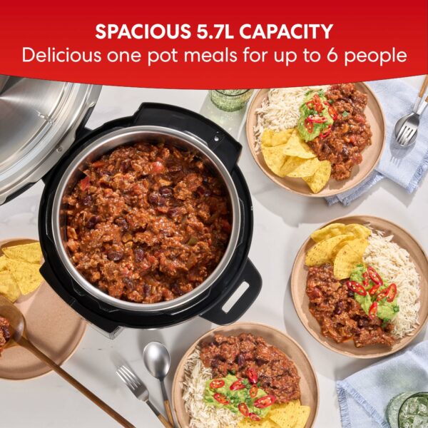 Instant Pot 5.7L Multicooker 7-in-1 Smart Cooker - Pressure, Slow, Steamer, Sauté, Yogurt Maker, Egg Cooker, Food Warmer - Stainless Steel, Black