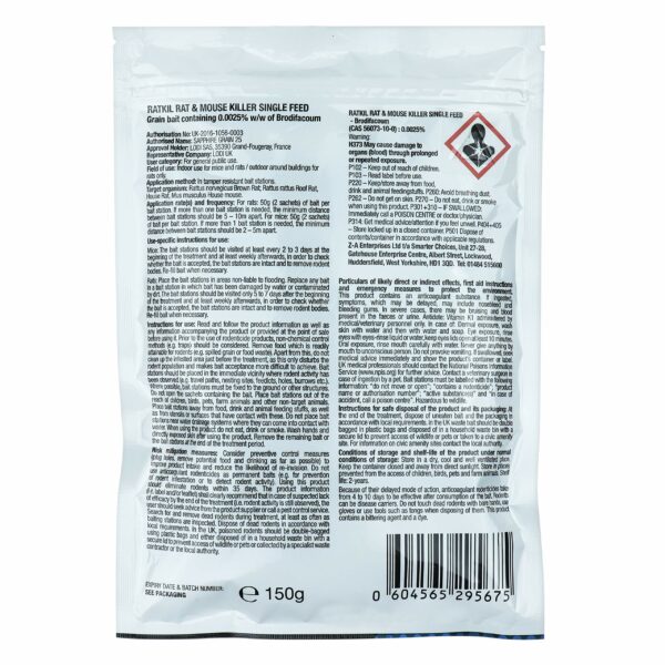 RatKil Rat Poison (6 x25g) Rat Bait & Mouse Poison Grain - Strongest Maximum Strength Rodent Killer - Fast Acting, All Weather, Single Feed Bait Sachets