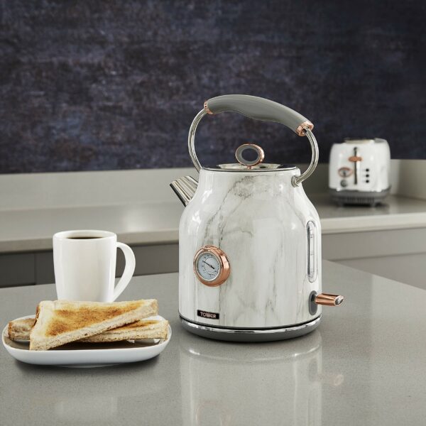 Tower Bottega T10020WMRG 3kW Stainless Steel Kettle with Quiet Boil, Temperature Dial and Boil Dry Protection, 1.7L, 3kW