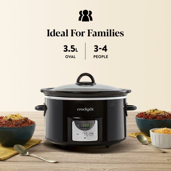 Crockpot Digital Slow Cooker | 3.5 L (3-4 People) | Programmable Countdown Timer | UK 3 Pin Plug | Black [CSC113]