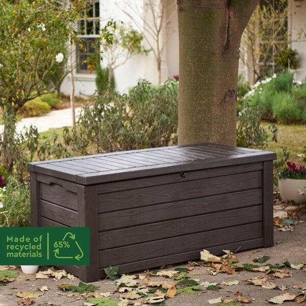 Keter Westwood 570L Outdoor 75% recycled Garden Furniture Storage Box Brown Wood Panel Effect Fade Free All Weather Resistant
