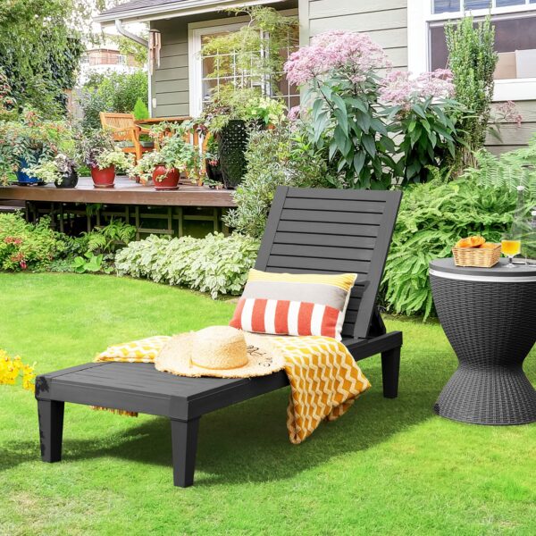 COSTWAY Sun Lounger, 4/5 Positions Adjustable Outdoor Chaise Lounge Chair with Wood Texture Surface, All-Weather Sunbed Recliner Chair for Garden, Patio, Beach and Poolside (without Armrests, Black)