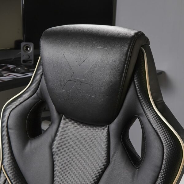 X-Rocker Maverick Gaming Racing Desk Chair, Adjustable Computer Office Chair with Mid-Back Support, PU Leather Height Adjustable Swivel Base with Natural Lumbar Support Curve - BLACK/GOLD