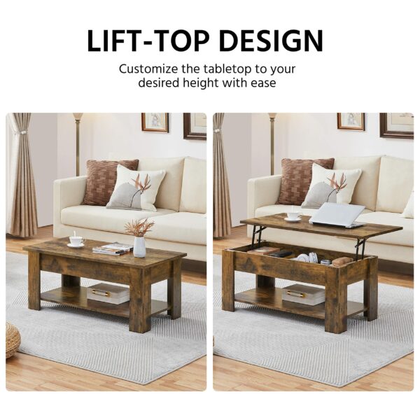 Yaheetech Lift Top Coffee Table, Wood Lifting Table Tea with Storage Shelf for Living Room, Rustic Brown, 98x50x(42-56) cm