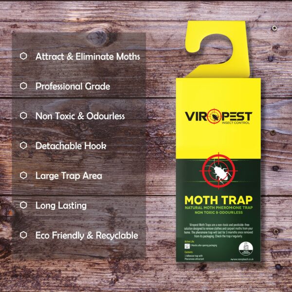 Moth Traps (4 Pack) for CLOTHES, CARPETS, WARDROBES & DRAWERS. Irresistible sticky pheromone glue board attracts and kills CLOTHES and CARPET MOTHS | Non-Toxic, Odour-Free, Safe for Children & Pets