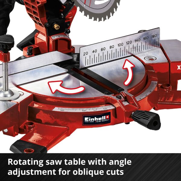 Einhell Power X-Change 18V Mitre Saw - 3000 RPM Circular Saw With Work Table, LED, Dust Collection, 45° Mitre, +/-47° Bevel - TE-MS 18/210 Li Solo (Battery Not Included)