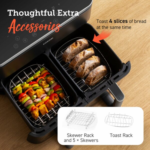 COSORI Dual Air Fryer, 8.5L Family Size, 8-In-1, Air Fry, Roast, Bake, Reheat, Dehydrate, Grill, Sync Cook & Finish, Fast and Energy Save, Healthy 50+ Online Recipes, 5 Accessories, Non-Stick