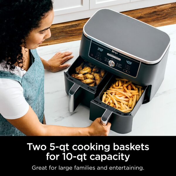 Ninja DZ401 Foodi 10 Quart 6-in-1 DualZone XL 2-Basket Air Fryer with 2 Independent Frying Baskets