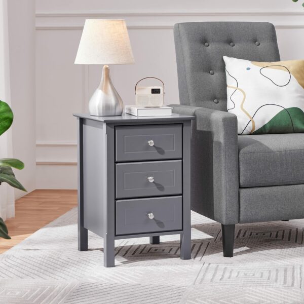 Yaheetech Bedside Tables Set of 2Pcs Chest of 3 Drawers Narrow Side Tables Wood Nightstands for Bedroom/Living Room/Small Space, 40x40x60cm, Dark Gray