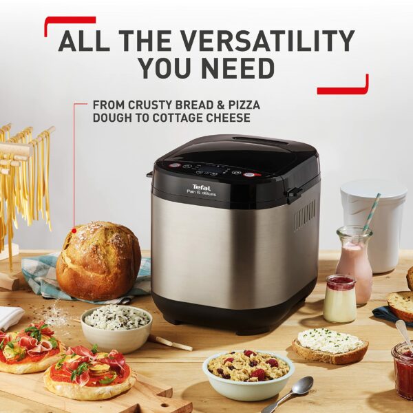 Tefal Breadmaker With Yoghurt Pot Accessory, 15 Hours Delay Start, Kitchen, 20 Auto Programs, Gluten-Free, Sourdough Bread, White Bread, Pizza Dough, Porridge, Brioche Bread, Crust Settings, PF240E40