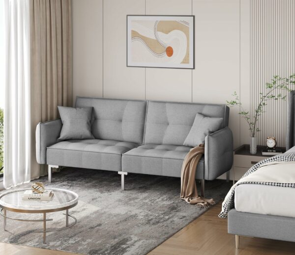 Yaheetech Sleeper Sofa Couch Bed Convertible Sofa Modern Futon Couches Sofas Bed Fold Up and Down Linen Fabric Recliner Couch for Living Room Gray