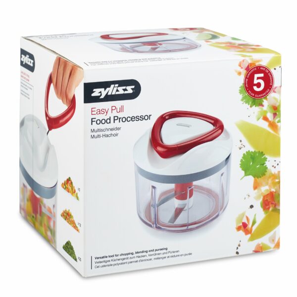 Zyliss E910015 Easy Pull Food Processor | 750ml Capacity | Plastic/Stainless Steel | White/Red | Manual Handheld Food Chopper/Slicer/Blender With Pull Cord | Dishwasher Safe | 5 Year Guarantee