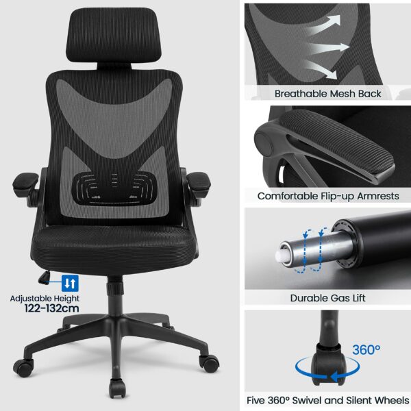 Yaheetech Ergonomic Computer Desk Chair, High Back Home Office Chair with Flip-up Armrest and Lumbar Support for Home Study or Manager Work Black