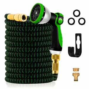 100FT Garden Hose – Upgraded 3-Layer Latex, No-Kink Expandable Water Hose with 3/4 & 1/2 Metal Connectors, 10-Function Spray Nozzle